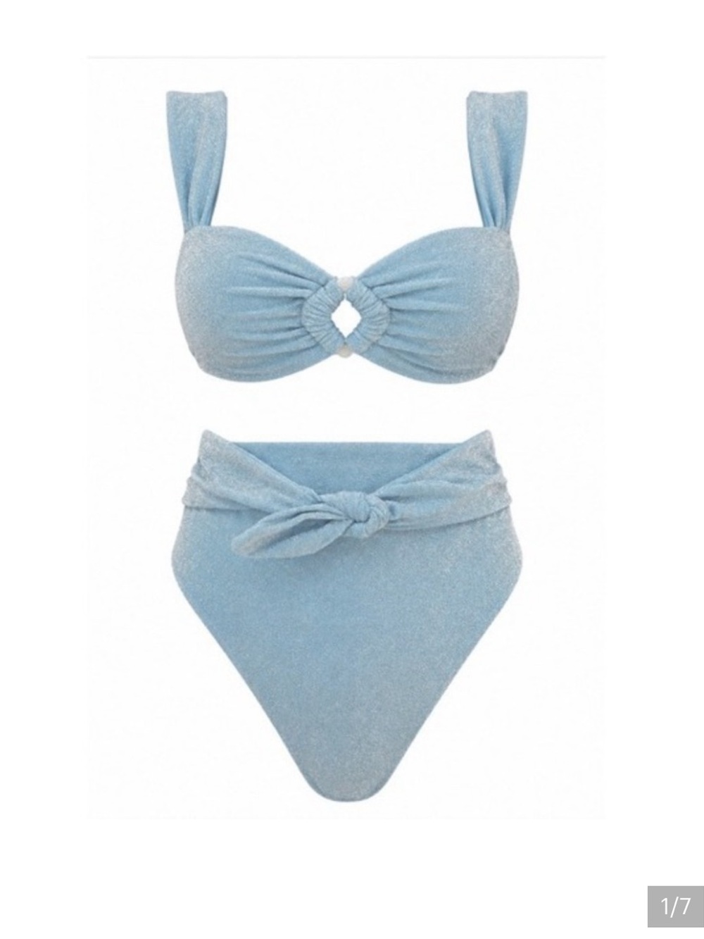 Dippin Daisys Womens L Light Blue Shimmer Glitter High Waist Bikini Set NWT